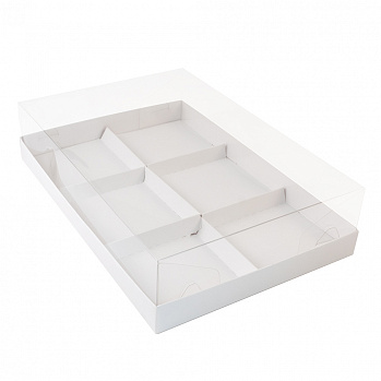 Коробка под муссовые пирожные и моти, с пластиковой крышкой 26*17*6 см, Белая