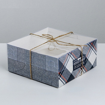 Коробка для 4 капкейков с прозрачной крышкой "Особенный подарок",16*16*7,5 см