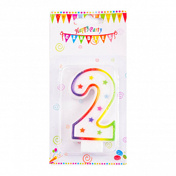 Свеча для торта "Цифра 2", цветная со звездами 7 см