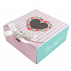 Коробка для 9 конфет с разделителями "Розовые полоски с сердцем" с лентой, 11*11*5 см фото 1