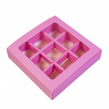 Коробка для 9 конфет с разделителями Сиреневая с окном
