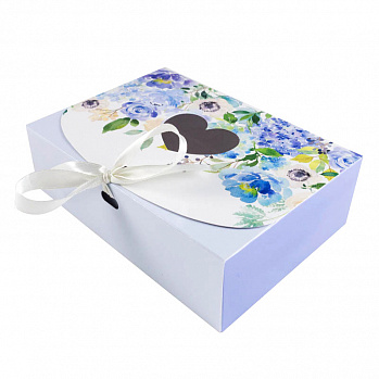 Коробка для сладостей "Цветочная голубая" с лентой, 16*11*5 см