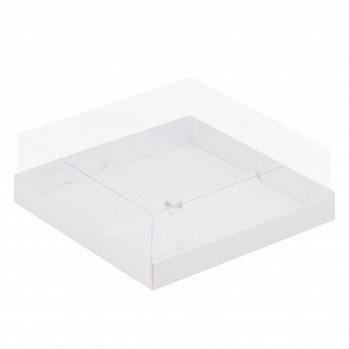 Коробка под муссовые пирожные и моти, с пластиковой крышкой 17*17*6 см, Белая
