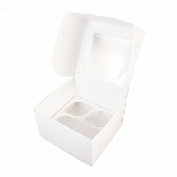 Коробка для капкейков 4 ячейки, Белая с окном
